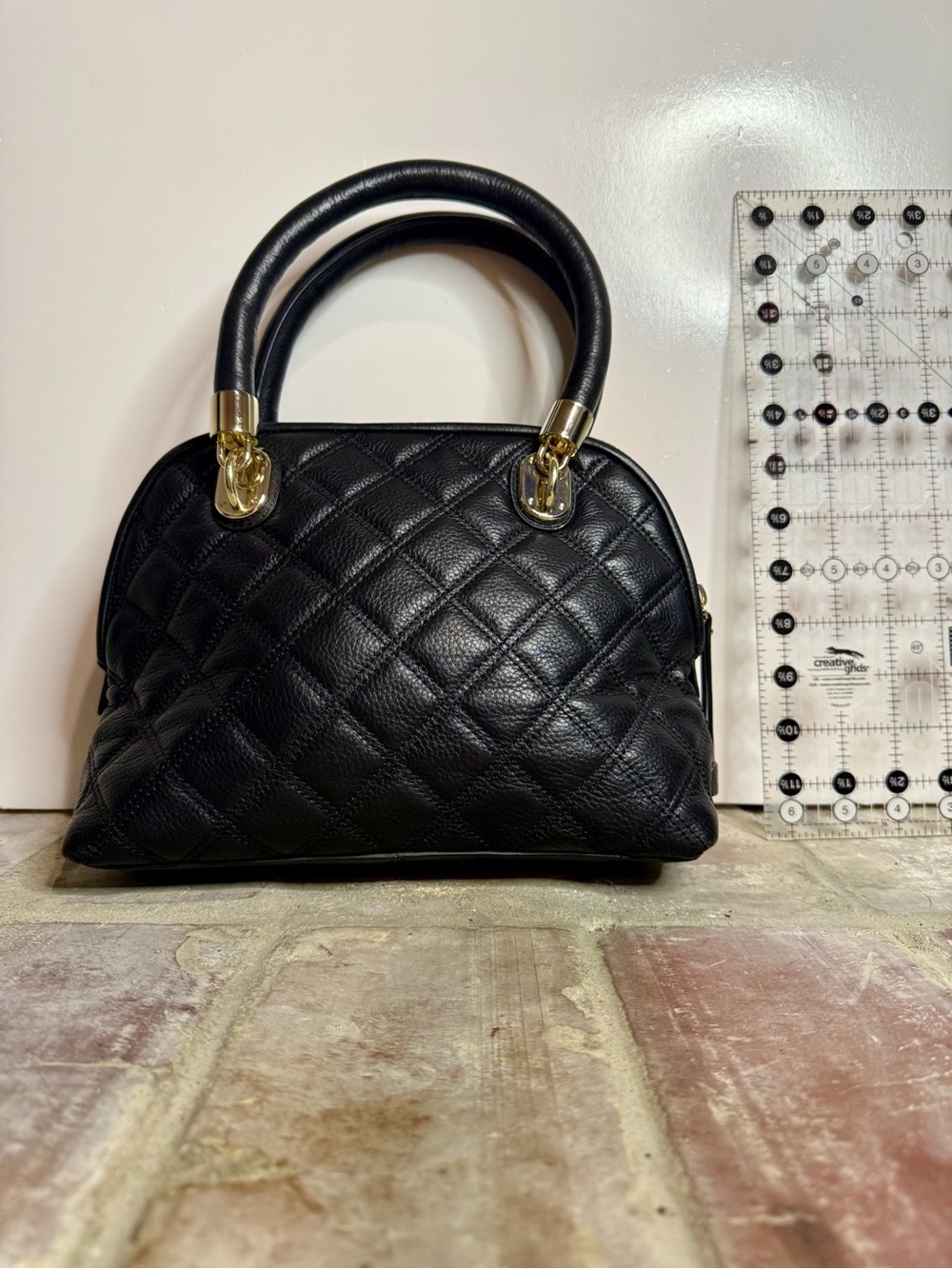 Cole Haan Black Quilted Leather Dome Satchel – Gold Hardware